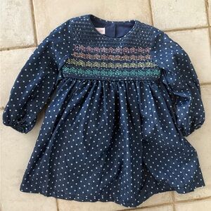 Bonnie Jean Blue Polka Dot Dress with Rainbow Smocking